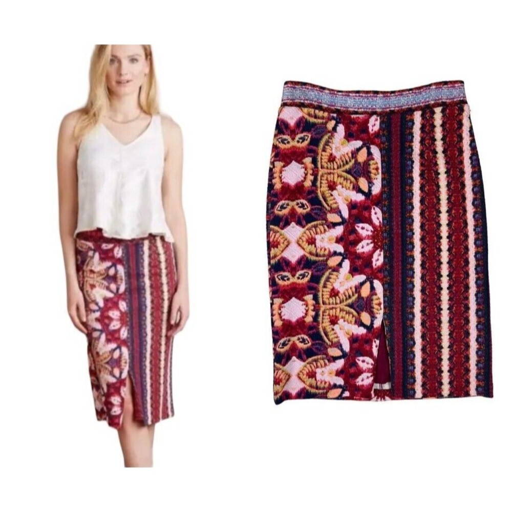 Maeve Burgundy Pink Patterned Midi Skirt